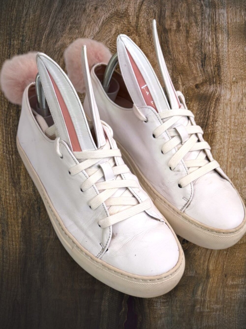 Minna Parikka Bunny Sneakers White Leather Pink Fur Tail Rabbit Ears EU 38 Rare